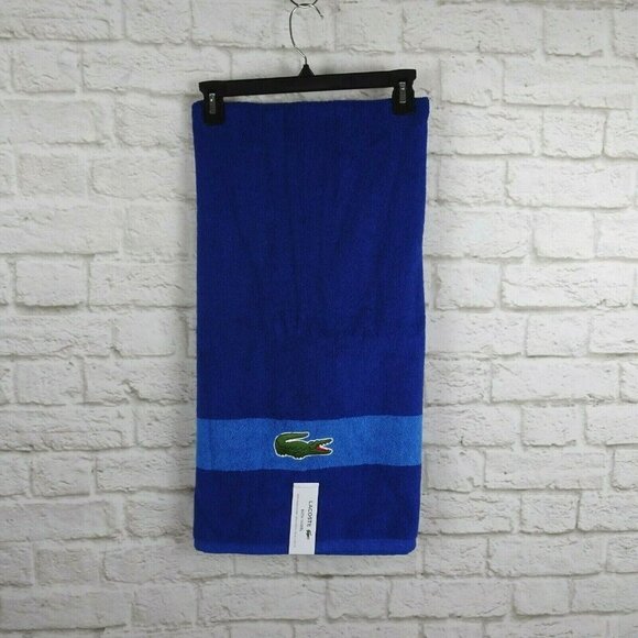 NWT Lacoste Bath Towel Big Crocodile Alligator Logo 30"x52" Blue - Picture 2 of 9